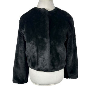 Duffel Outdoor Black Faux Fur Plush Jacket Bolero Crop Cozy Soft Winter Size S